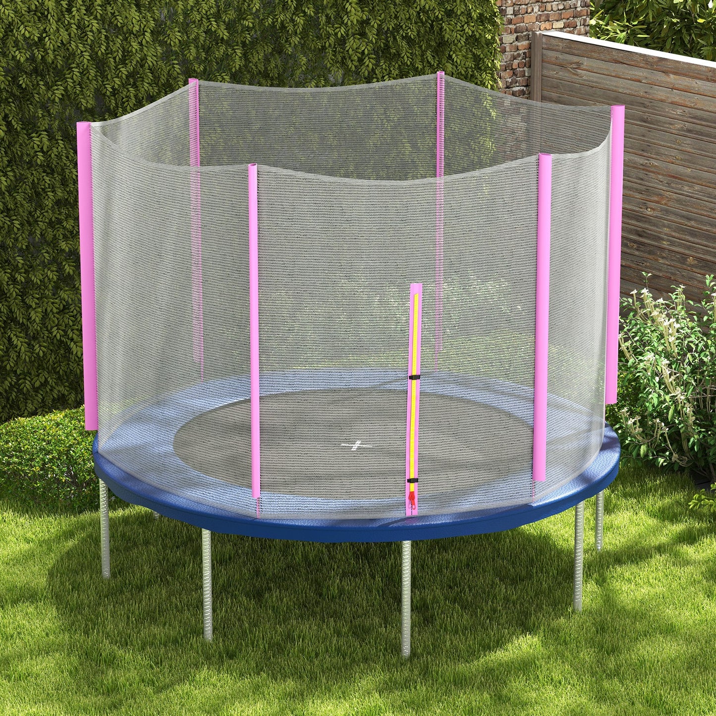 SPORTNOW 10ft Trampoline Net, Replacement Safety Net Enclosure Net with Zipped Door and  6 Plastic Pole Covers, Pink