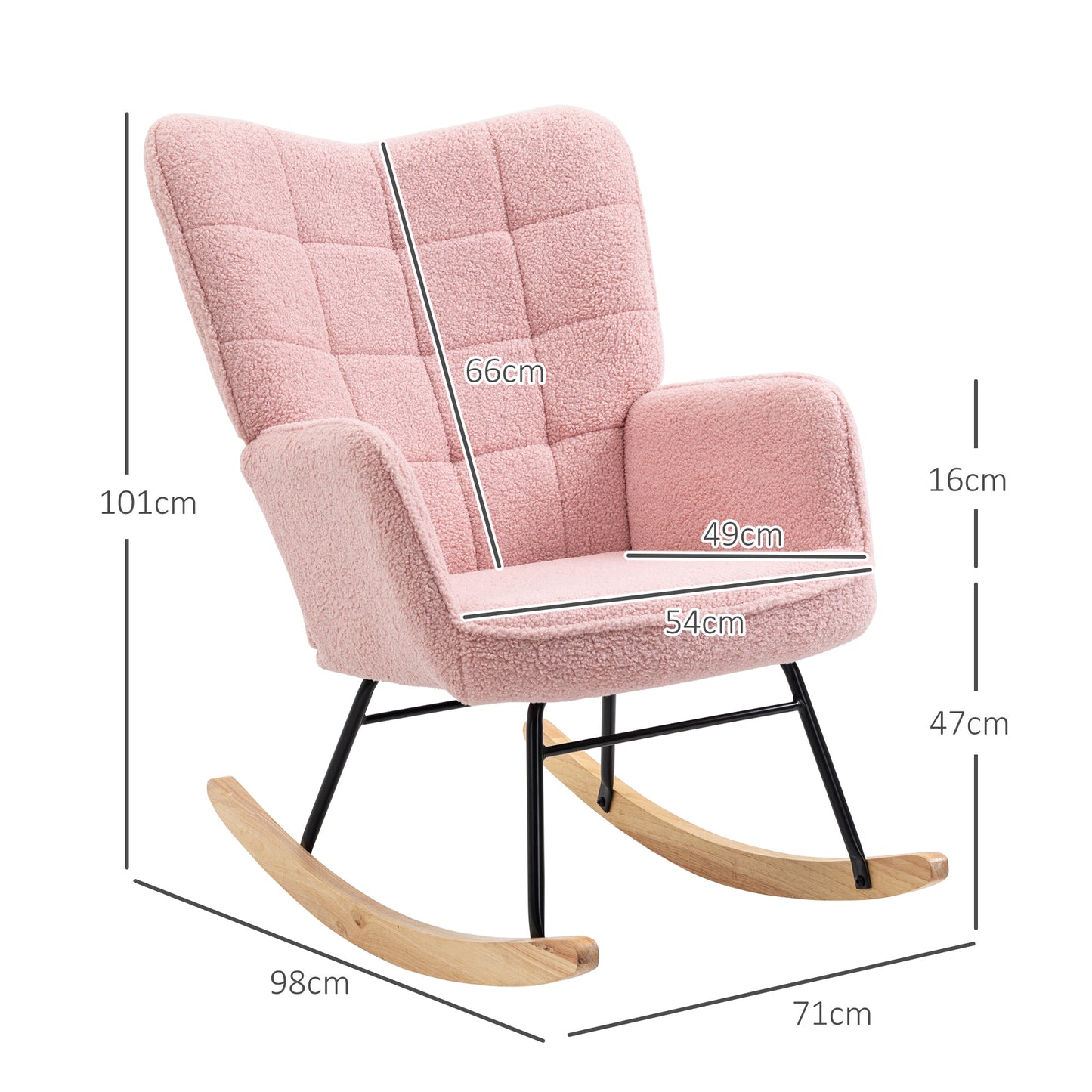 HOMCOM Soft Fleecey Rocking Wingback Chair - Pink