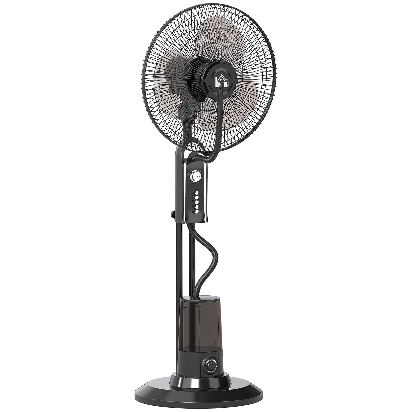 HOMCOM Pedestal Fan with Water Mist Spray, 70° Oscillation, Tilt Head, 4 Speeds, 3 Modes, Adjustable Mist, 3.2L Water Tank, 120 cm, Home, Black