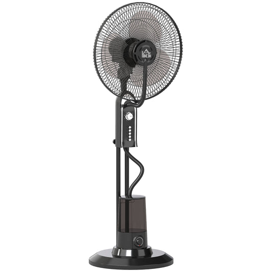HOMCOM Pedestal Fan with Water Mist Spray, 70° Oscillation, Tilt Head, 4 Speeds, 3 Modes, Adjustable Mist, 3.2L Water Tank, 120 cm, Home, Black