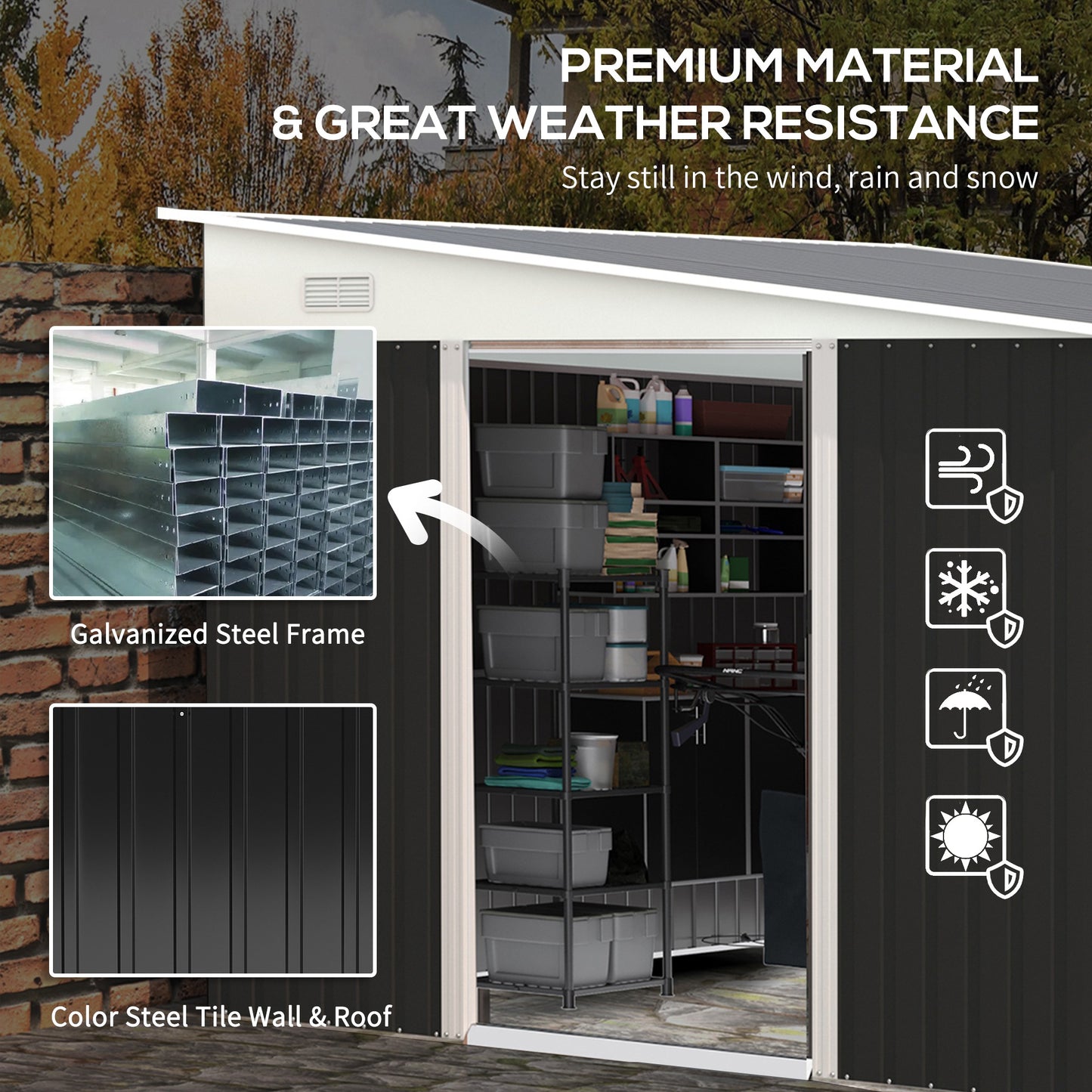 Outsunny Outdoor Garden Metal Storage Shed - Black