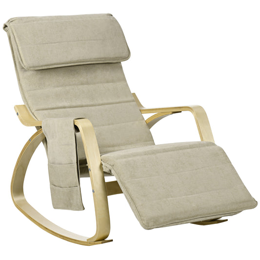 HOMCOM Rocking Lounge Chair Recliner Relaxation Lounging Relaxing Seat with Adjustable Footrest, Side Pocket and Pillow, Beige