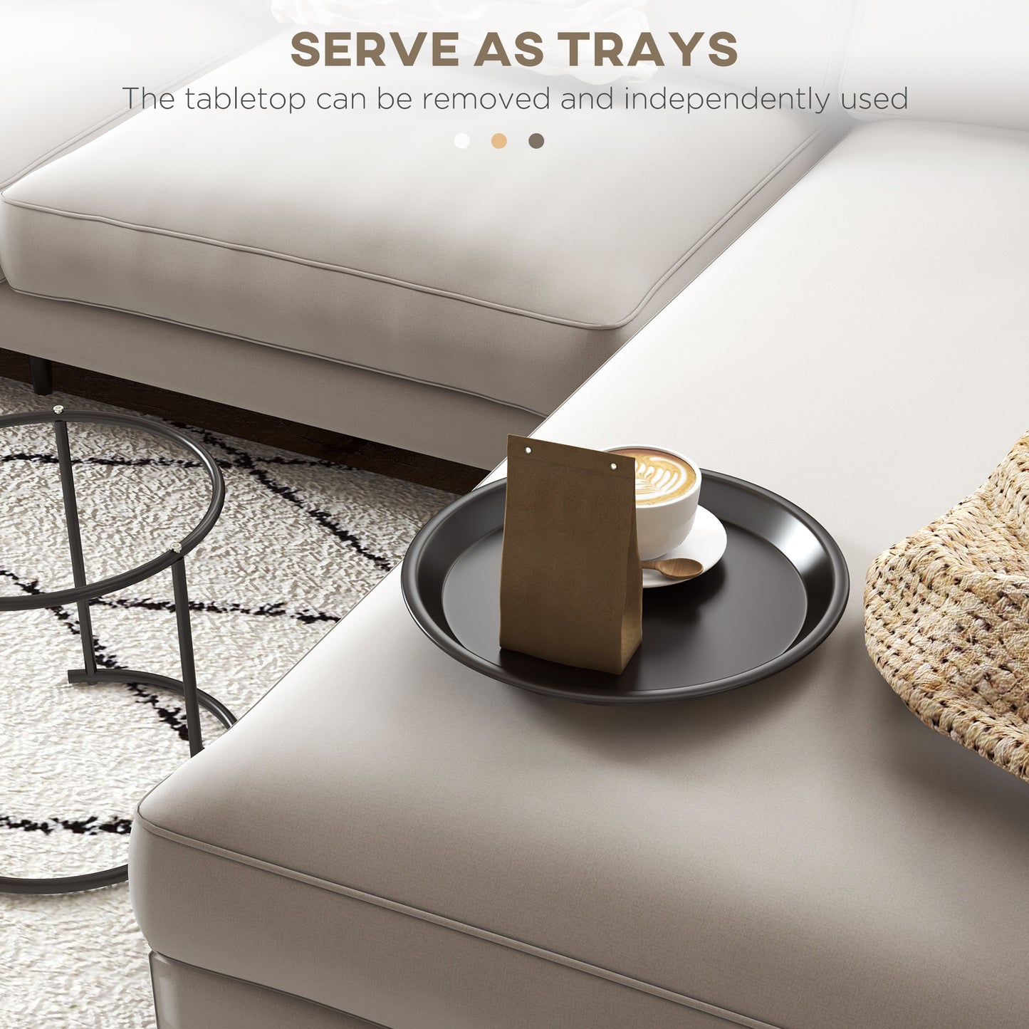 HOMCOM Nesting Tables Set of 2, Side End Table with Removable Tabletop Tray and Steel Frame for Living Room, Bedroom, White