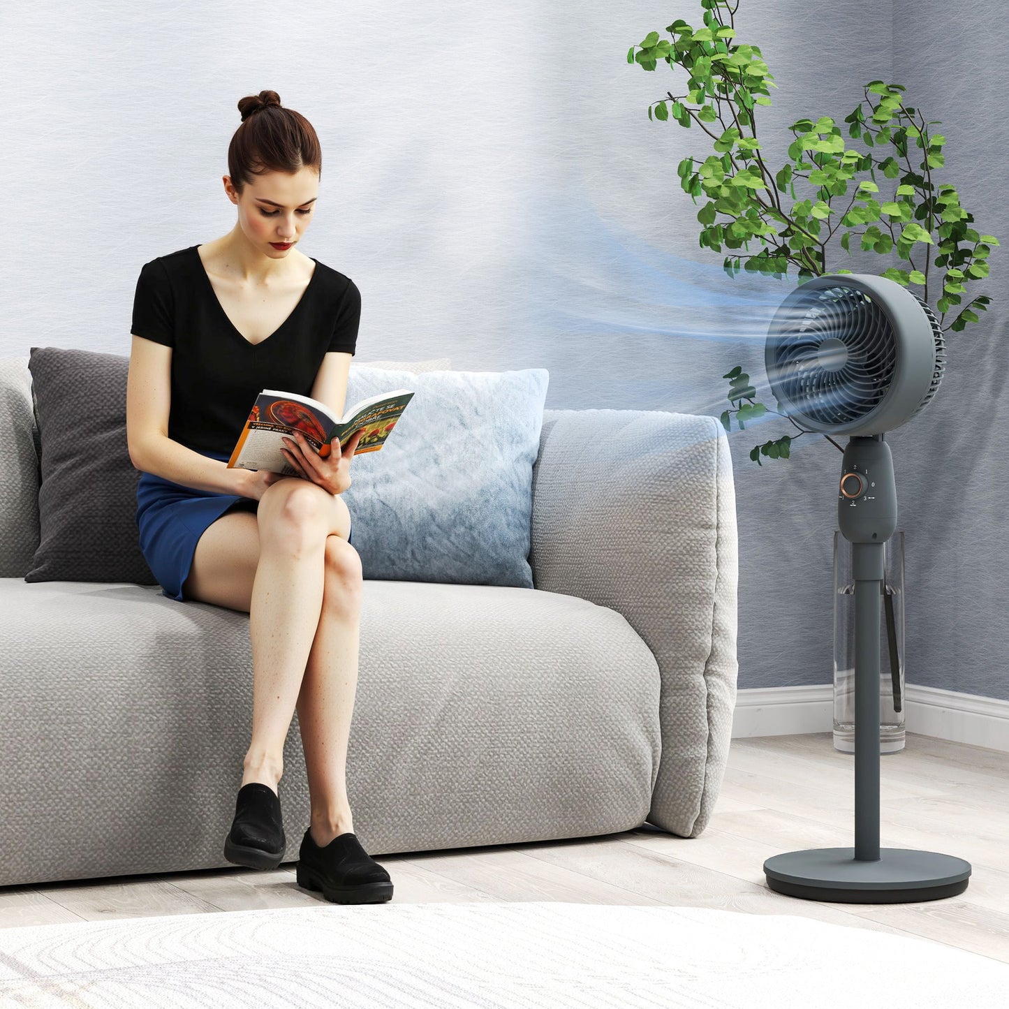 HOMCOM 12" Pedestal Fan, Powerful Air Circulator, 3 Speeds, Oscillating for Bedroom, Home & Office, Grey