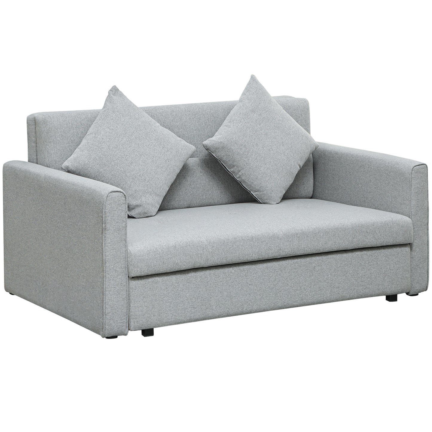 HOMCOM 2 Seater Sofa Bed, Convertible Loveseat with 2 Cushions, Hidden Storage, Modern Fabric for Living or Guest Room, Light Grey