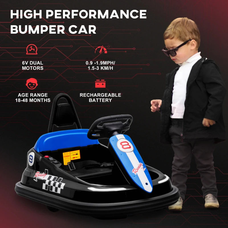 HOMCOM 6V Electric Kids Bumper Car, 6V Spin Waltz Car, with Music, Horn, Lights - Black