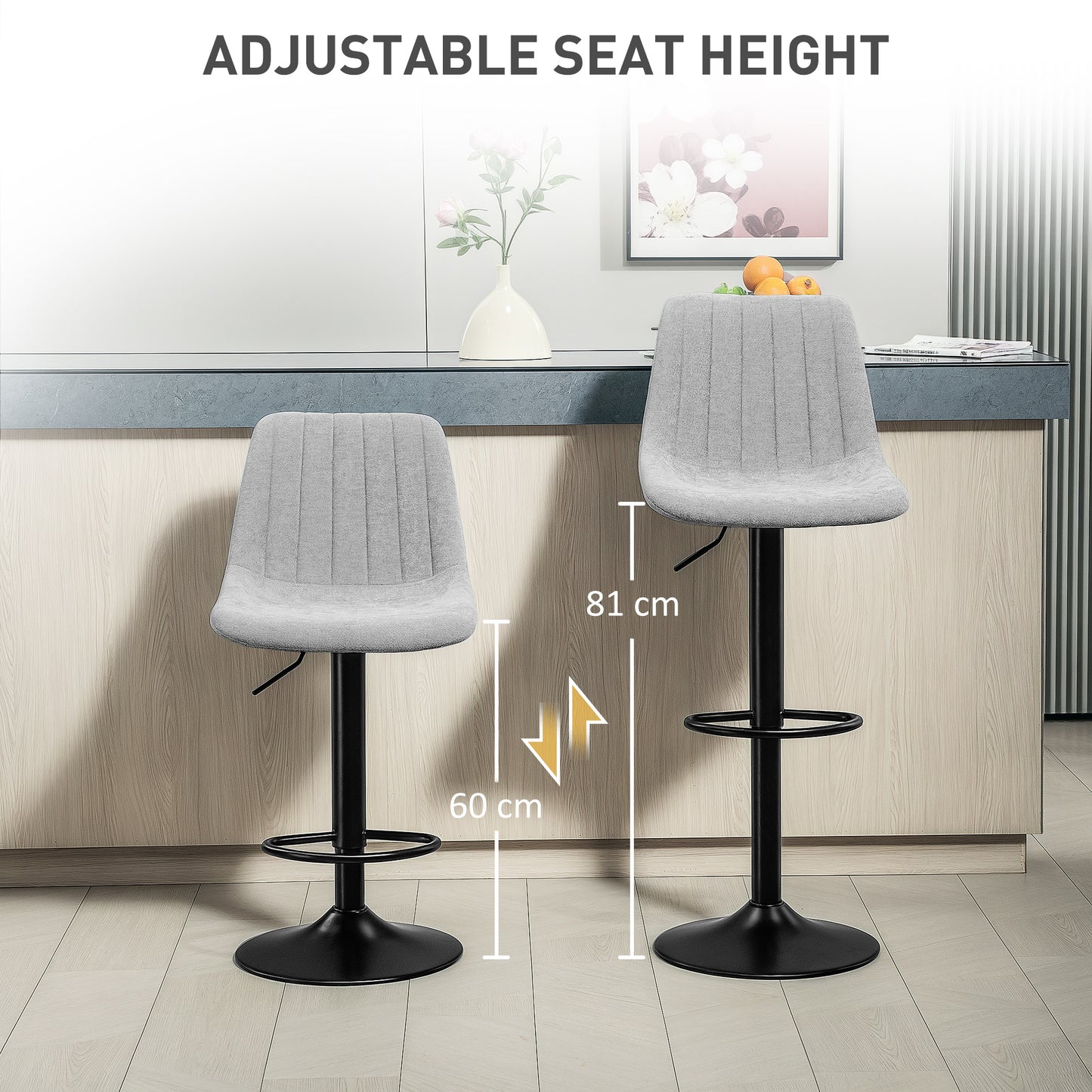 HOMCOM Set of Two Chenille-Feel Tub Bat Stools - Grey