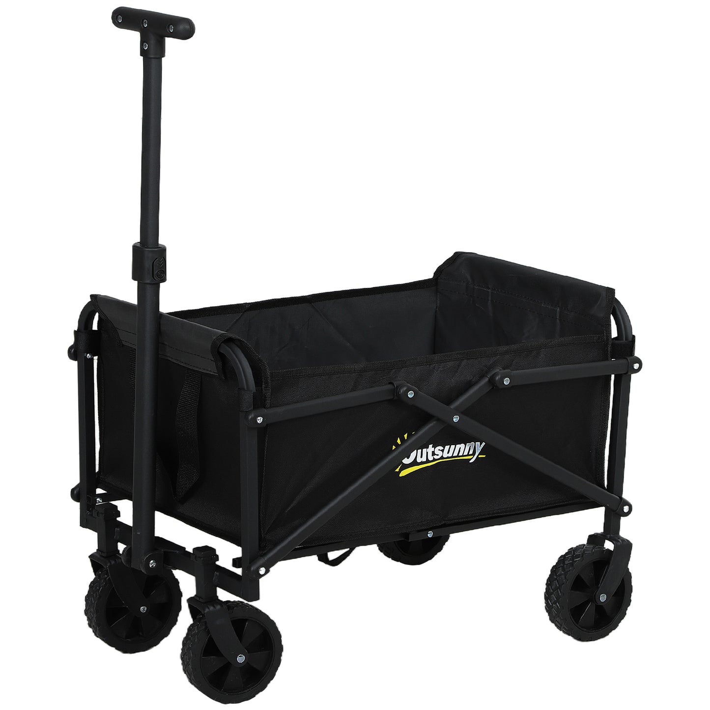 Outsunny 41L Festival Trolley, 60kg Heavy Duty Folding Wagon with Adjustable Handle and Carry Bag for Beach/Camping/Festival, Black