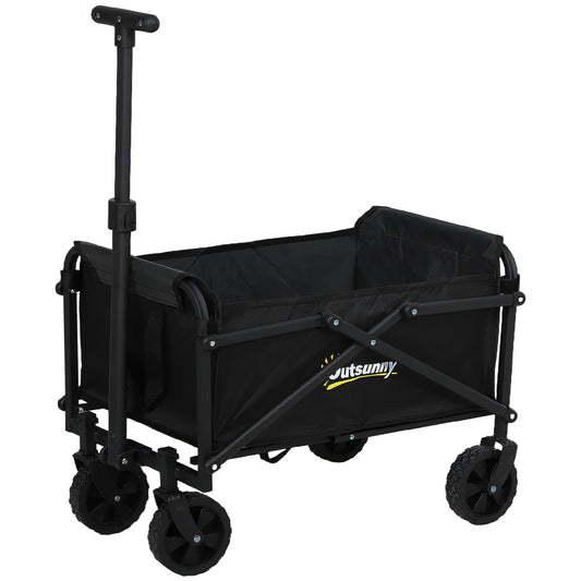 Outsunny 41L Festival Trolley, 60kg Heavy Duty Folding Wagon with Adjustable Handle and Carry Bag for Beach/Camping/Festival, Black