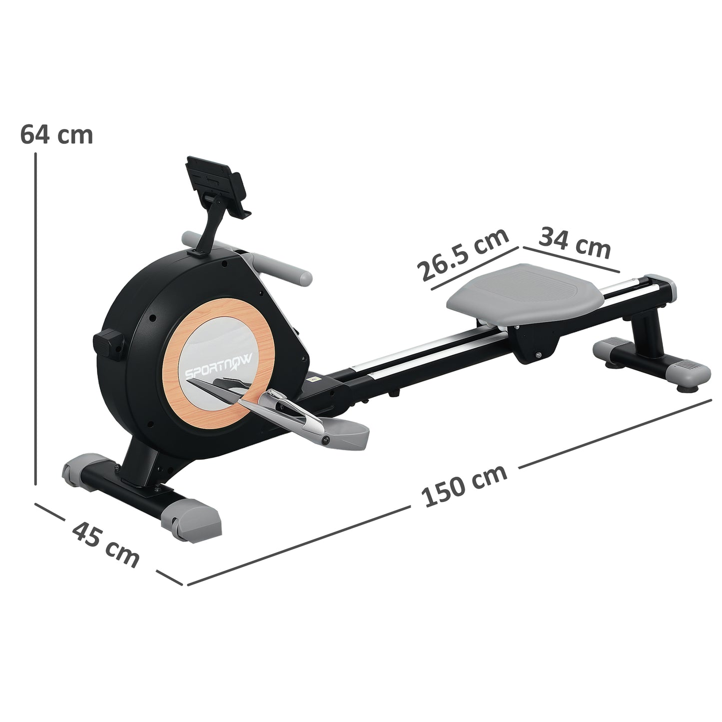 SPORTNOW Rowing Machine, 16-Level Magnetic Rower, LCD Monitor & Phone Holder, Vertical Storage, Black