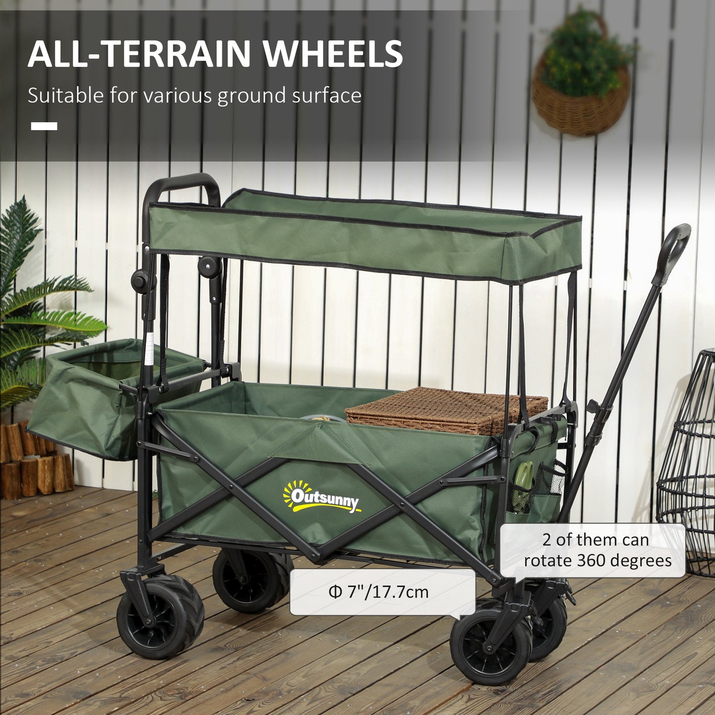 Outsunny Beach Trolley Cart with Canopy and Wheels - Green