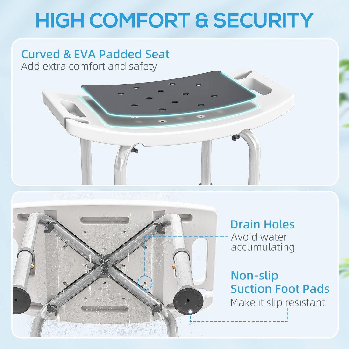 HOMCOM Shower Chair, Adjustable Height Shower Stool with Aluminium Frame and Non-Slip Feet, Bathtub Stool Seat for Elderly Disabled Handicap, Grey