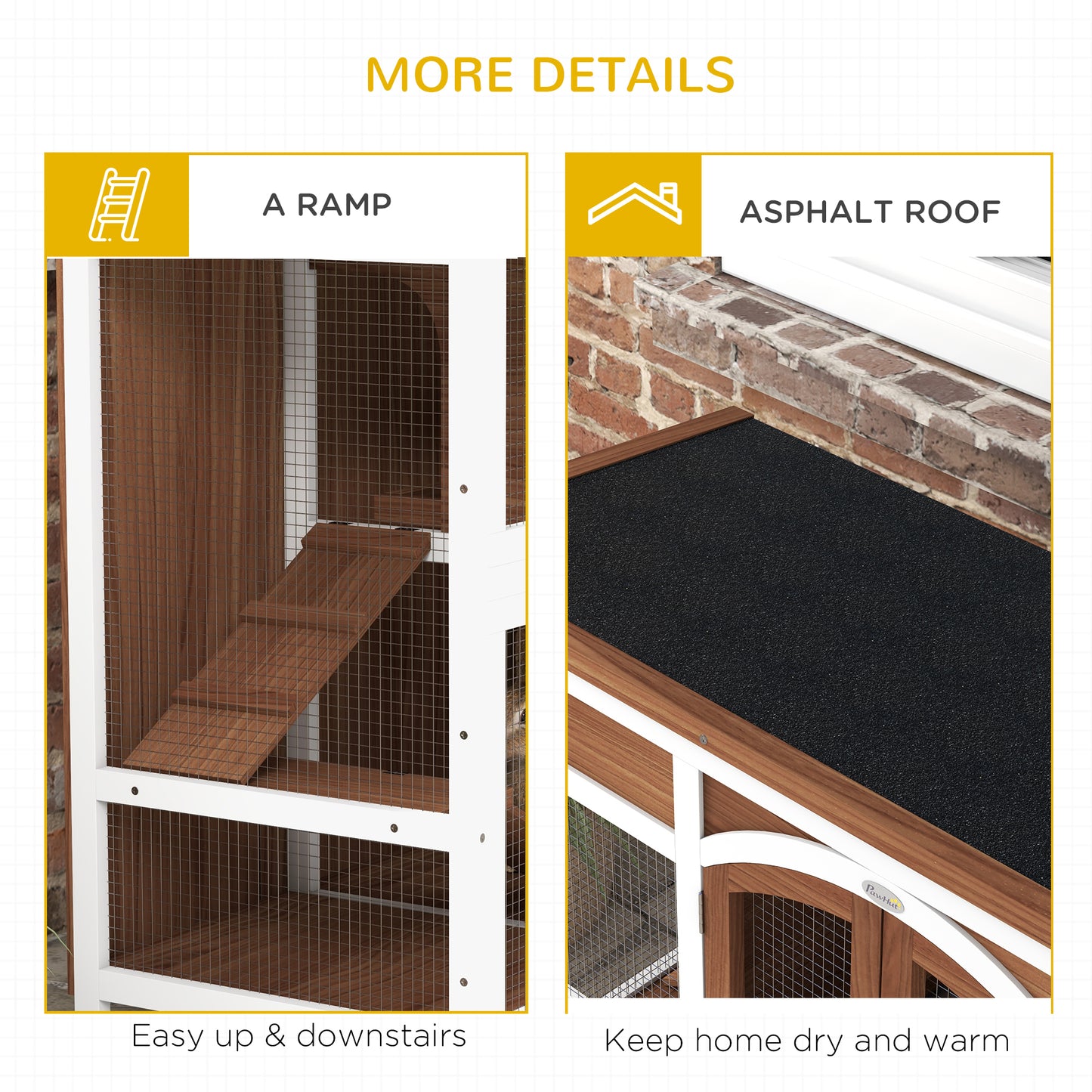 PawHut Two-Tier Wooden Pet Hutch with Openable Roof Slide-Out Tray