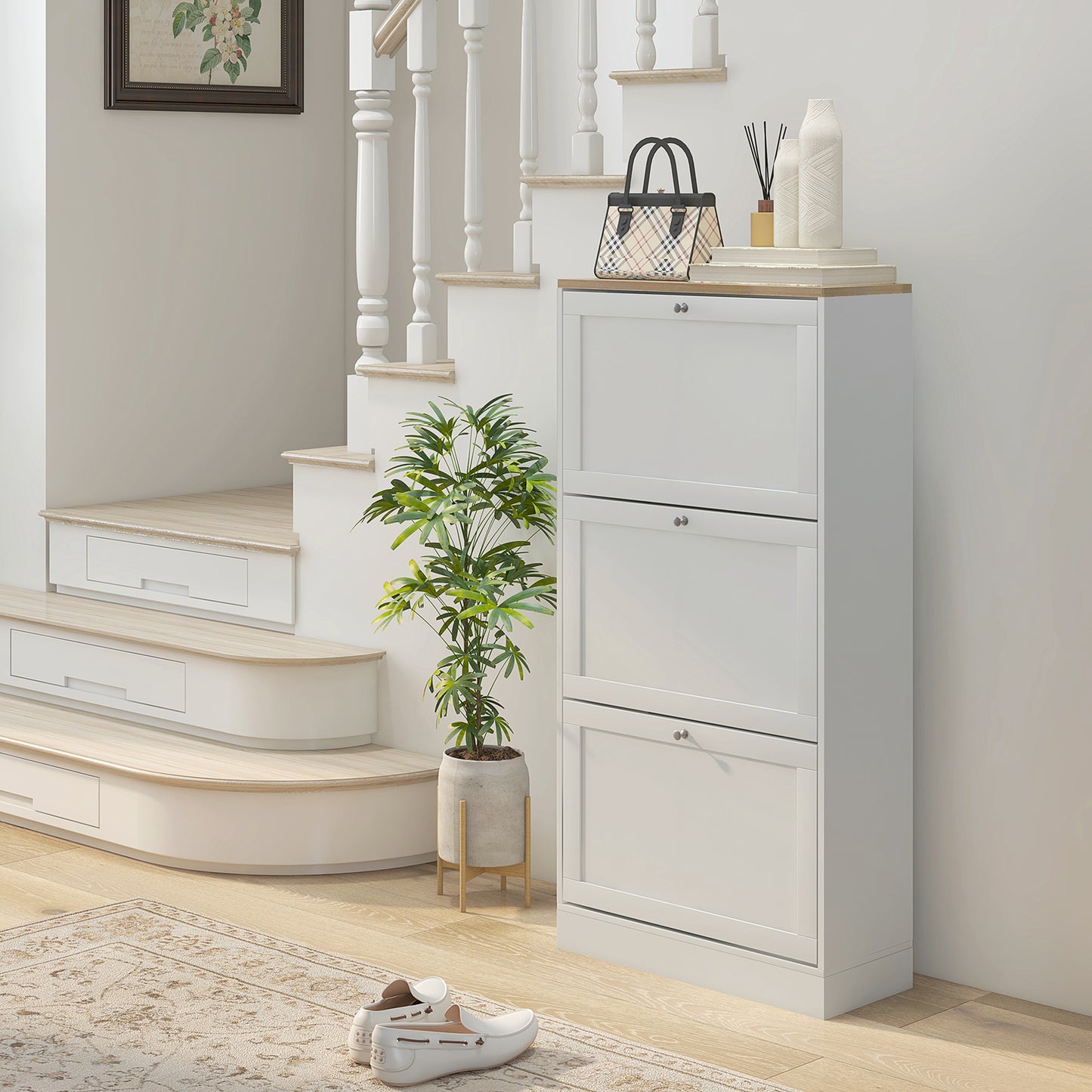 HOMCOM Shoe Cabinet with 3 Flip Drawers, Narrow Shoe Storage Cabinet for 18 Pairs, Freestanding Slim Shoe Rack for Entryway, Hallway, White