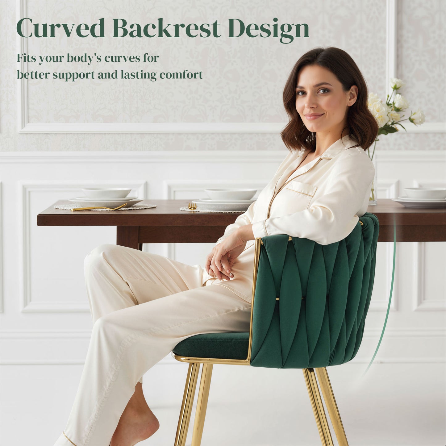 HOMCOM Velvet Dining Chairs Set of 2 with Metal Legs Green