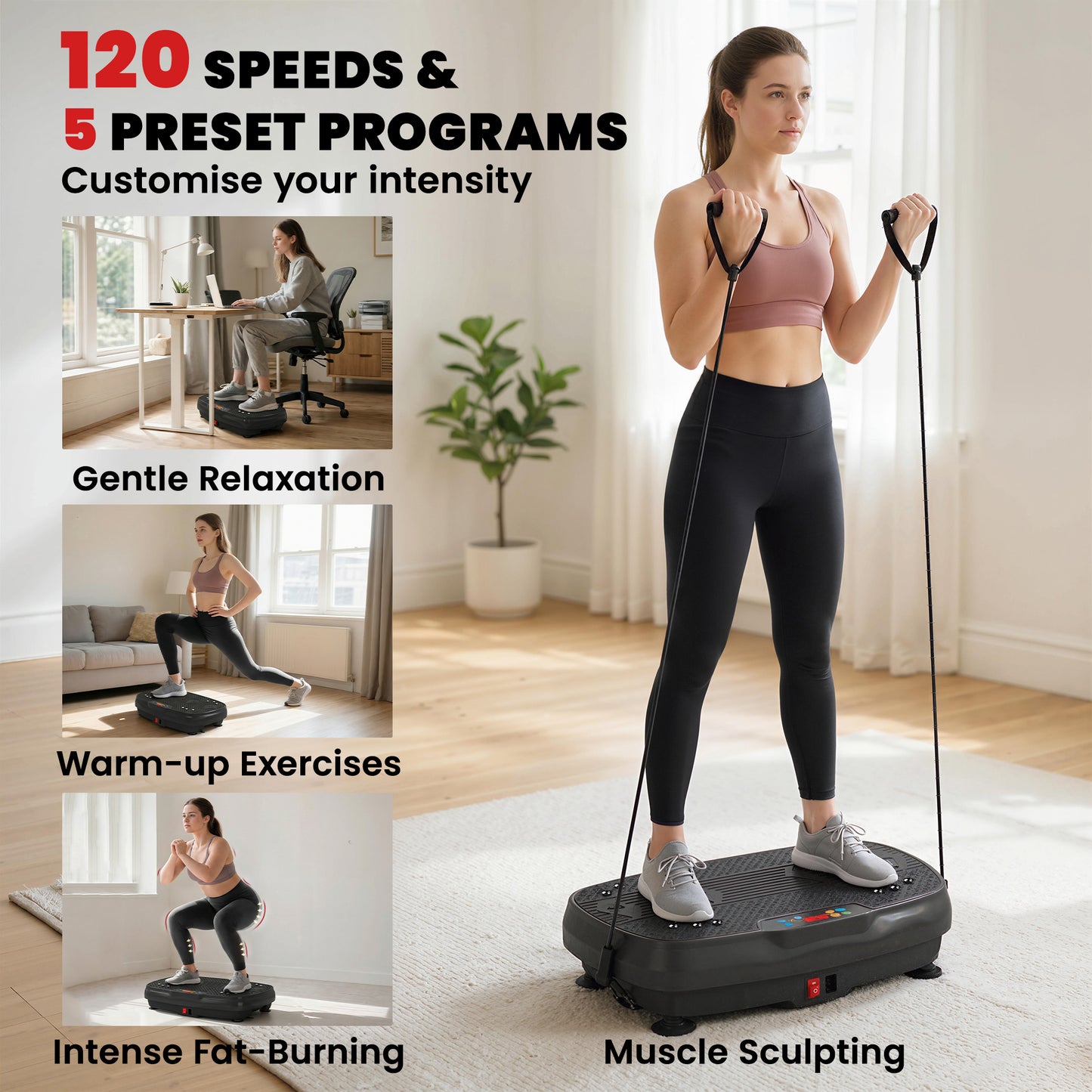 SPORTNOW Vibration Plate Exercise Machine with 120 Speed Levels, 5 Programs, Vibrating Plate with Resistance Bands