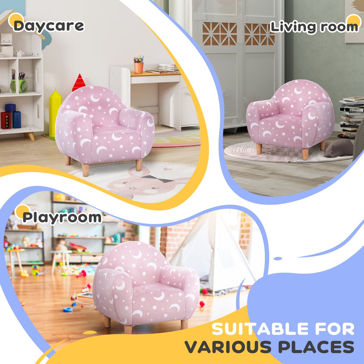AIYAPLAY Kids Armchair, Glow in the Dark Chair with Star Design for Bedroom, Playroom, Kids Room, Pink