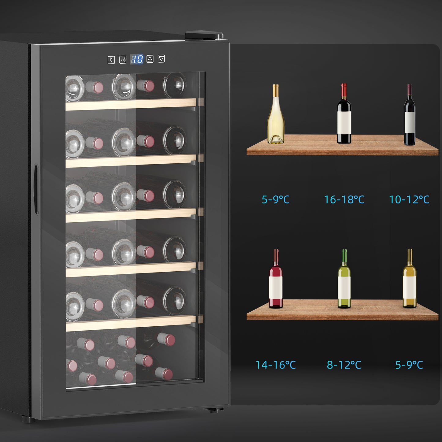 HOMCOM Wine Fridge, 41 Bottle, 91L, Glass Door, LED, Digital Touch Screen, Temp Control, Freestanding Wine Cooler, Black