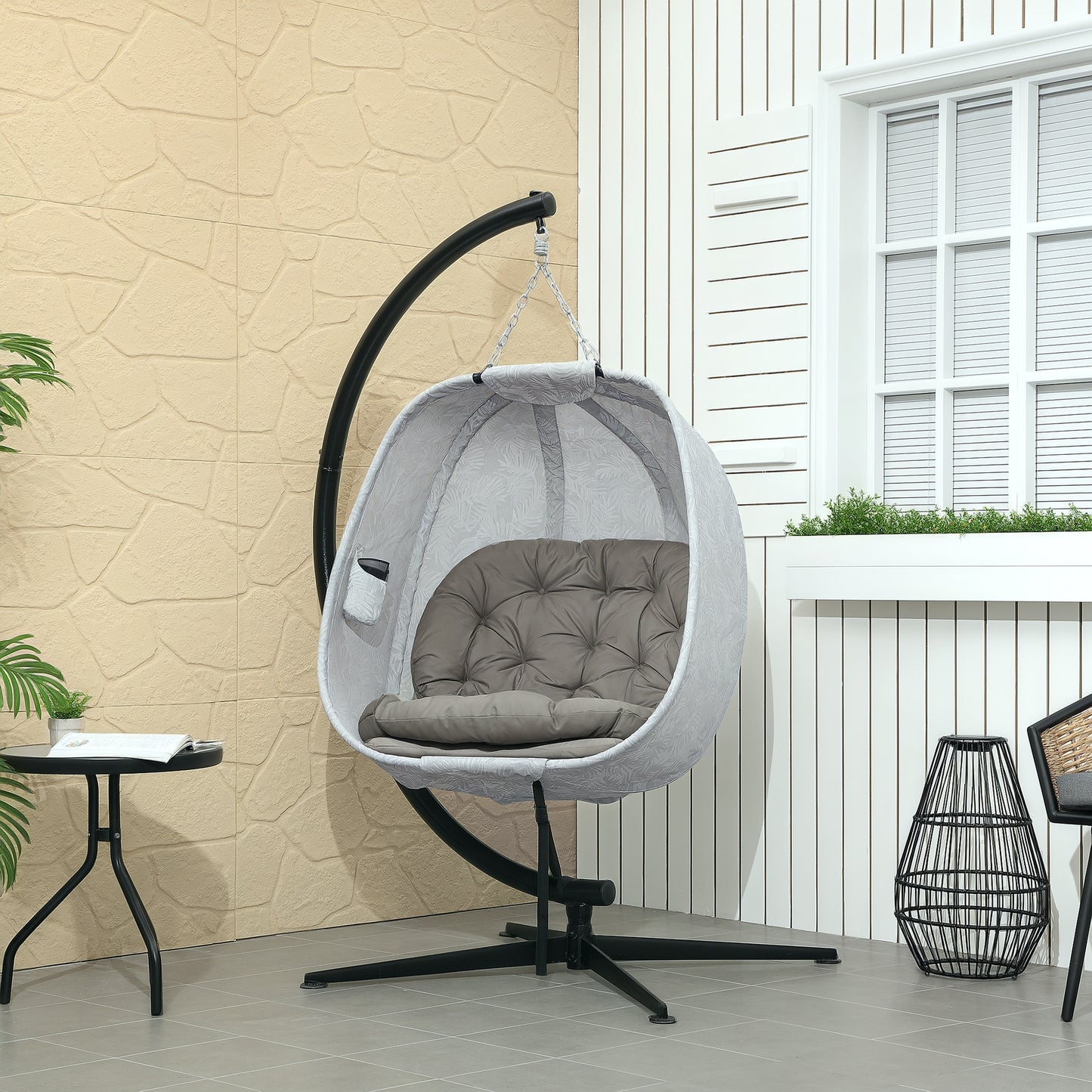 Outsunny Hanging Egg Chair Outdoor Indoor Garden Swing Chair Sand Brown