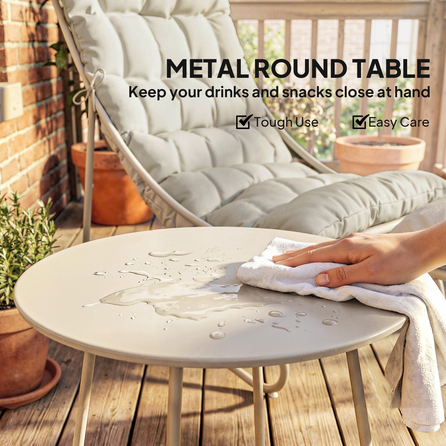 Outsunny Bistro Set for Garden, 3 Piece Outdoor Table and Chair with Footstool and Cushions, Comfy Balcony Furniture