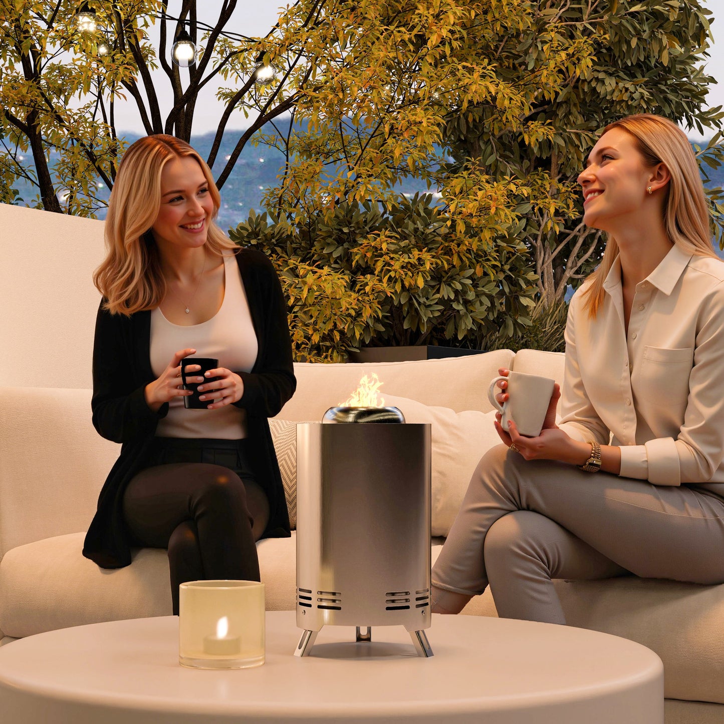 Outsunny Smokeless Fire Pit, 16x16cm Stainless Steel Portable Wood/Pellet Tabletop Firepit with Poker for Garden Camping, Silver Tone
