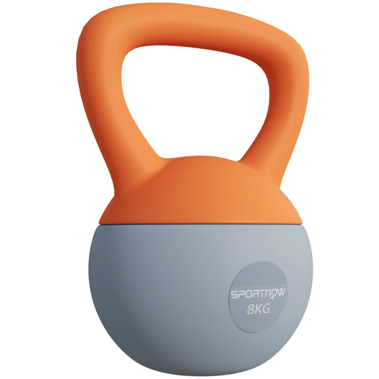 SPORTNOW Soft Kettlebell, 8kg Kettle Bell with Non-Slip Handle for Home Gym Weight Lifting and Strength Training, Orange and Grey