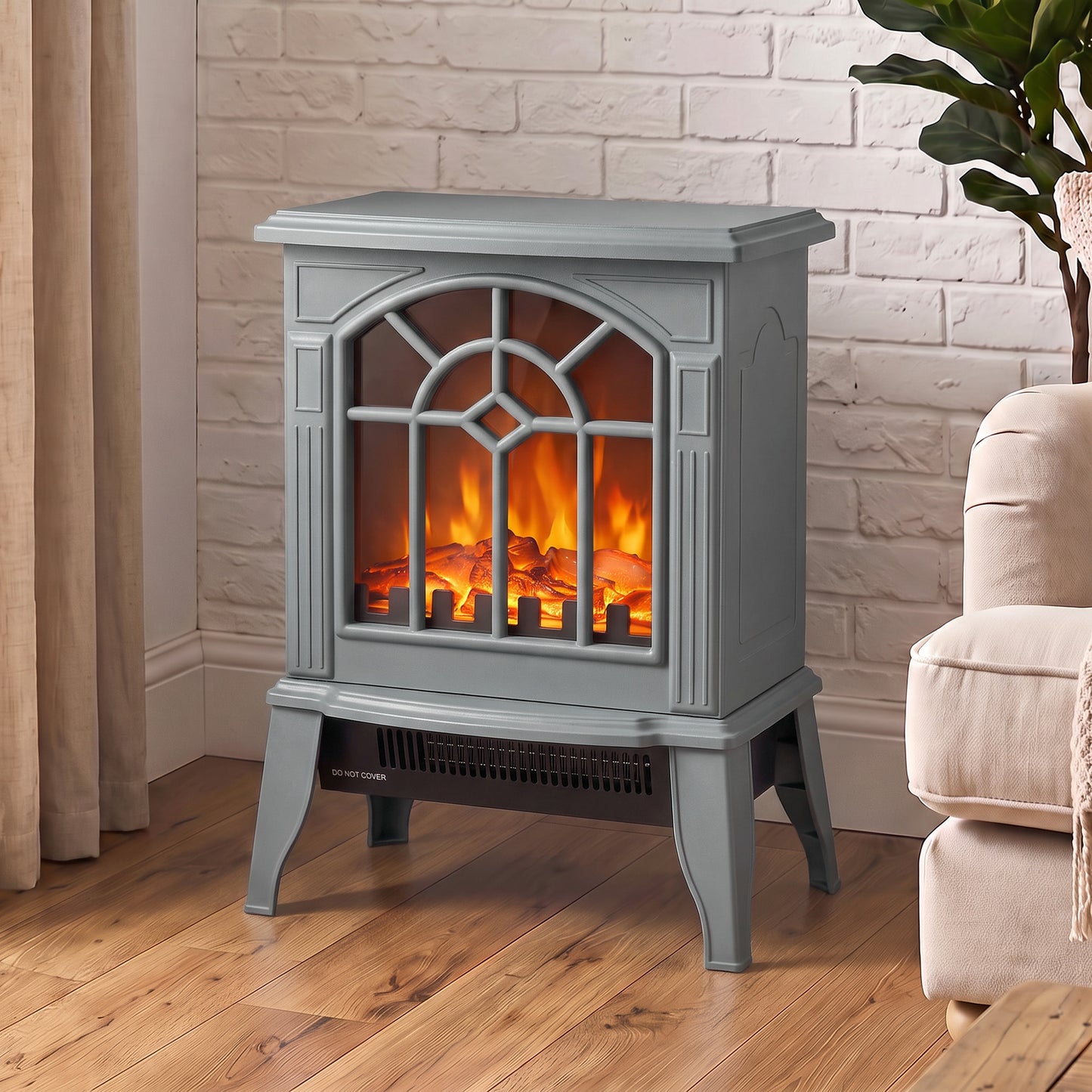 HOMCOM Freestanding Electric Fireplace, Electric Log Burner w/ LED Flame Effect, Overheating Safety System, 1000W/2000W, Grey