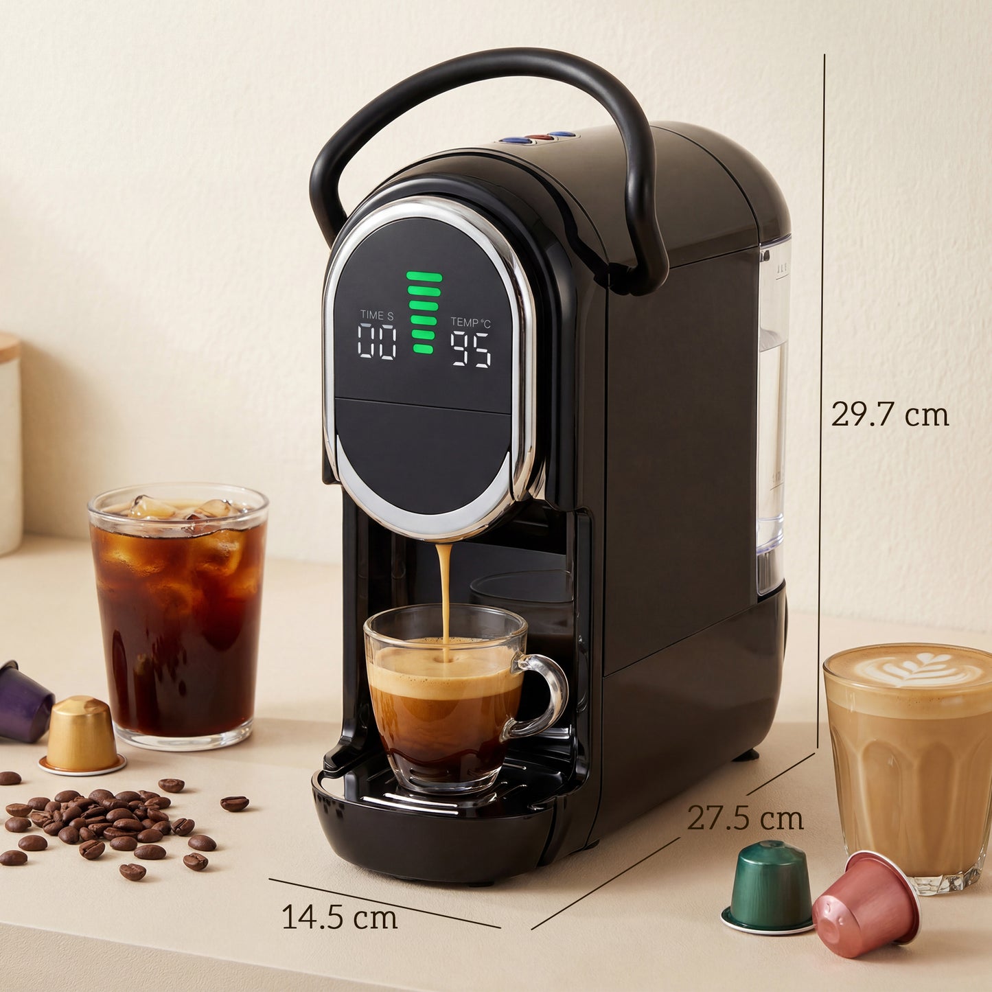 HOMCOM Pod Coffee Machine for Nespresso, Dolce Gusto Capsule & Ground Coffee, Small Semi Automatic Coffee Maker 0.6L