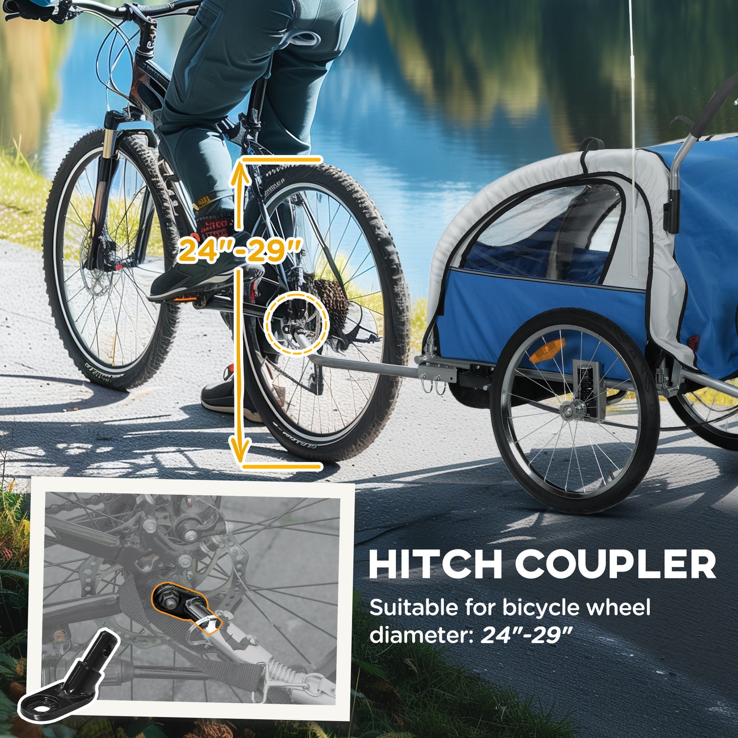 HOMCOM 2 Seat Bike Trailer with 5 Point Harness, Baby Bike Stroller with Safety Flag, Reflectors, for 18+ Months, Blue