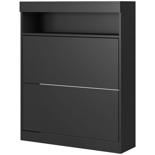 HOMCOM 16 Shoe Pair Storage Cabinet, with Flip Doors - Black