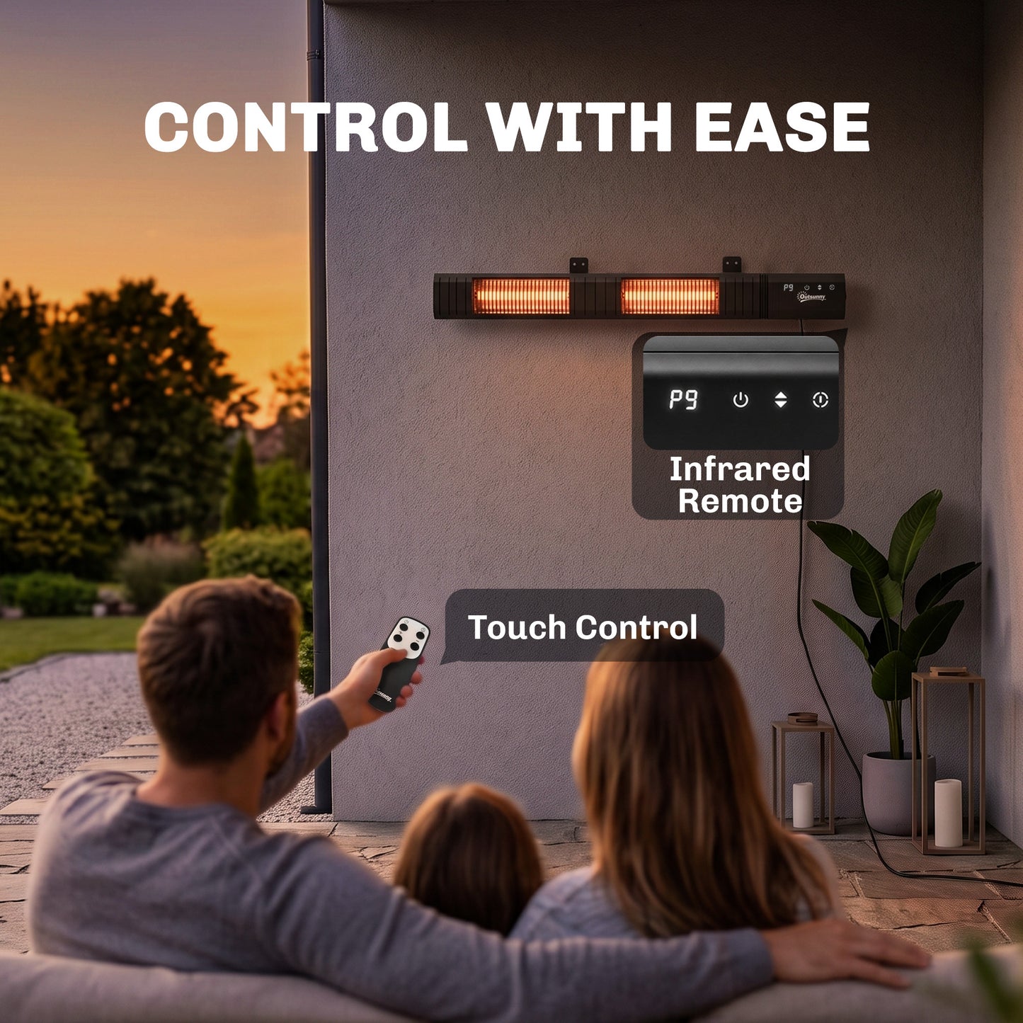 Outsunny 3000 W Electric Infrared Patio Heater, Wall Mounted IP65 Garden Heater with 9 Heat Settings, 24 H Timer, Black