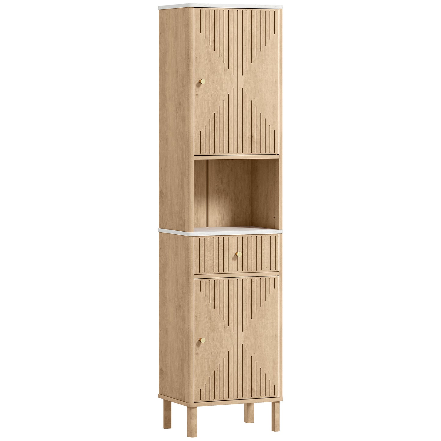 HOMCOM Multi-Storage Groove Door Bathroom Cabinet - Oak