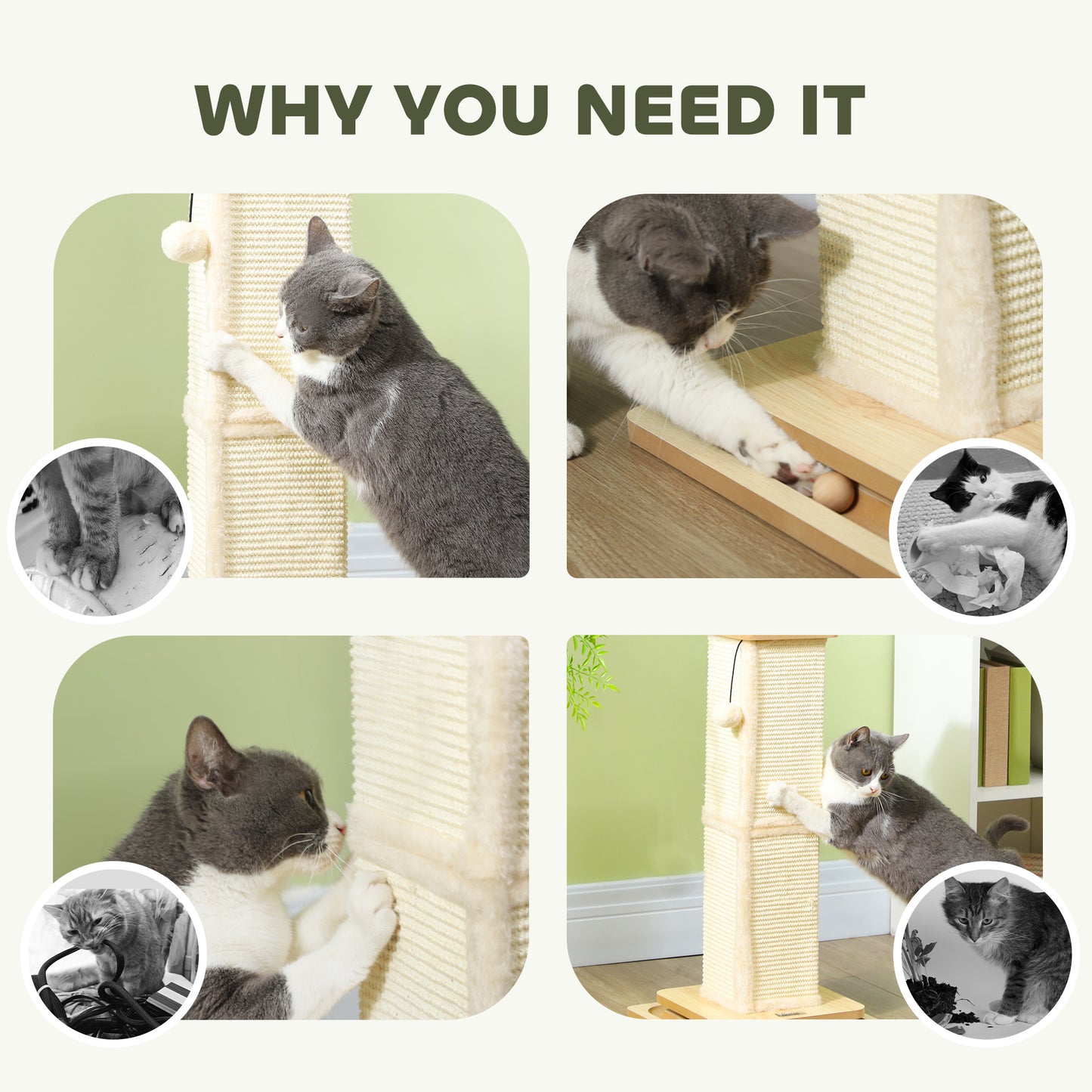 PawHut 3 in 1 Cat Scratching Post, 67cm Cat Scratcher w/ Track Ball Toy, Oak