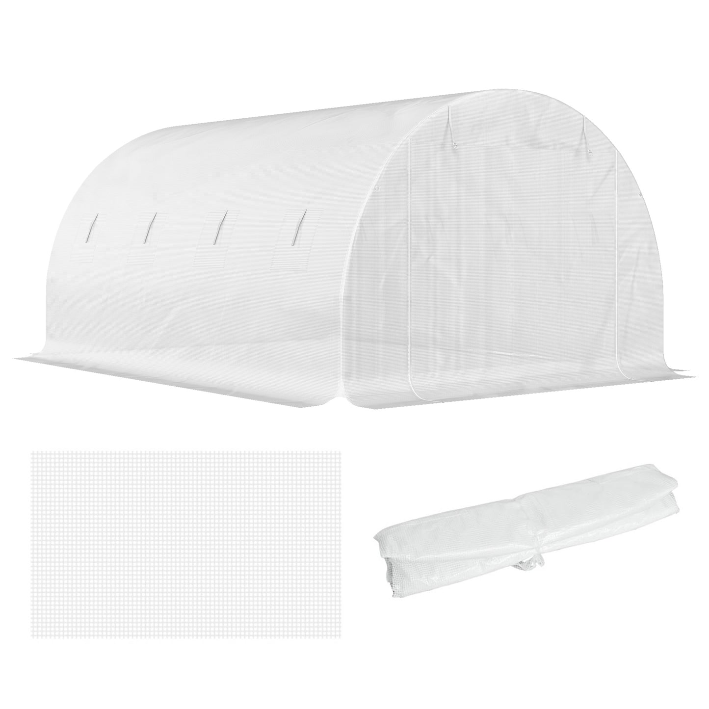 Outsunny Greenhouse Replacement Cover, 4x3x2m, for Tunnel Walk-in Greenhouse, Roll-up Windows/Door, Outdoor, PE Cover Only, White