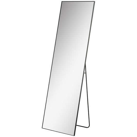 HOMCOM Full Length Mirror, Aluminium Alloy Framed Full Body Mirror with Tempered Glass, Standing or Wall Hanging, Black