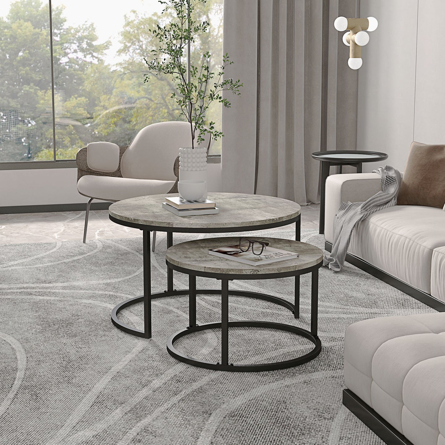 HOMCOM Two Piece Nesting Coffee Tables - Grey/Black