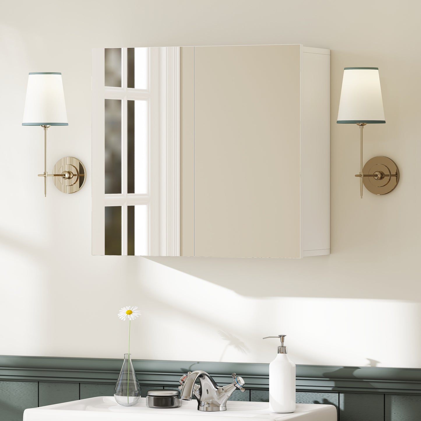 HOMCOM Double-Door Bathroom Mirror Cabinet - White