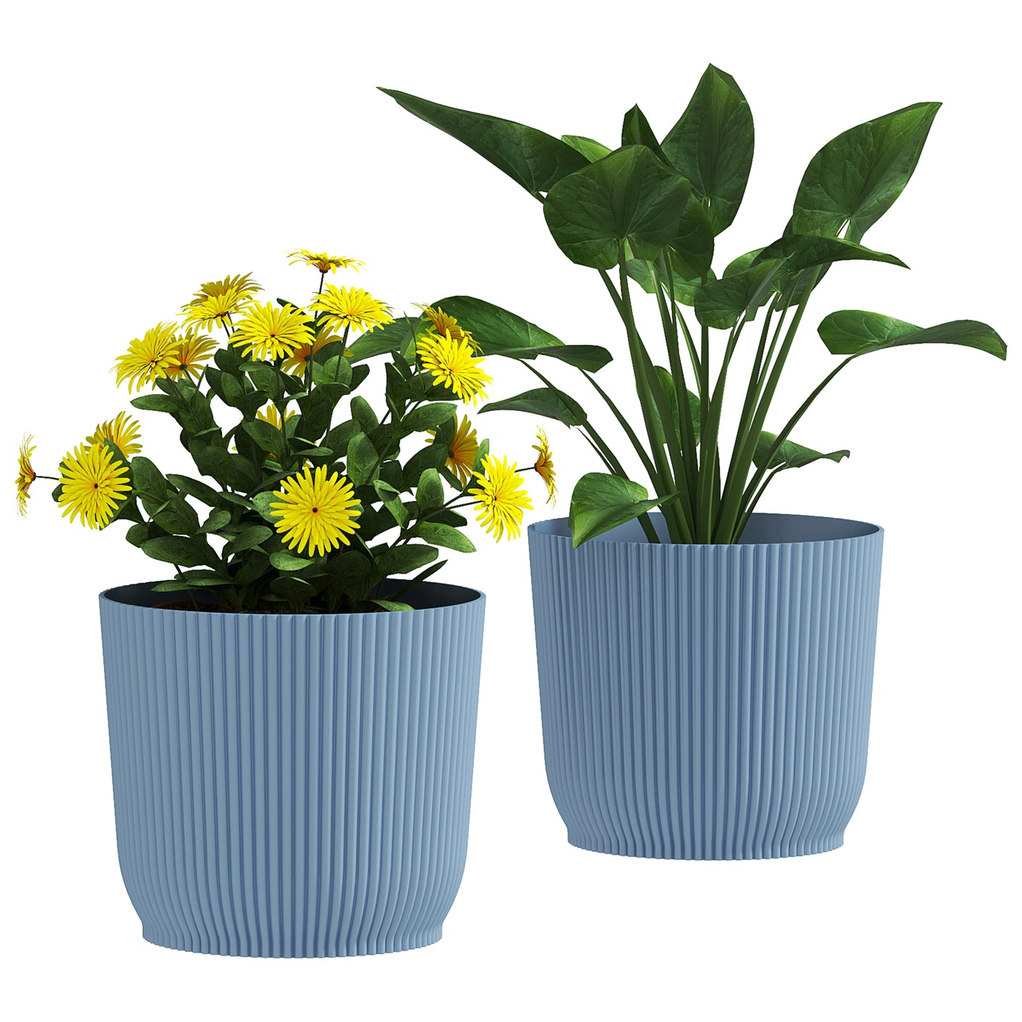 Outsunny Set of Two Ø22cm Planters - Blue