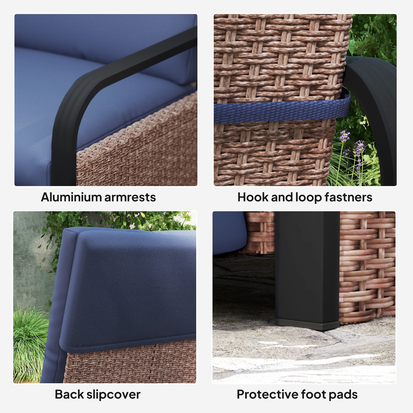 Outsunny 140° Reclining Rattan Armchair - Brown/Blue