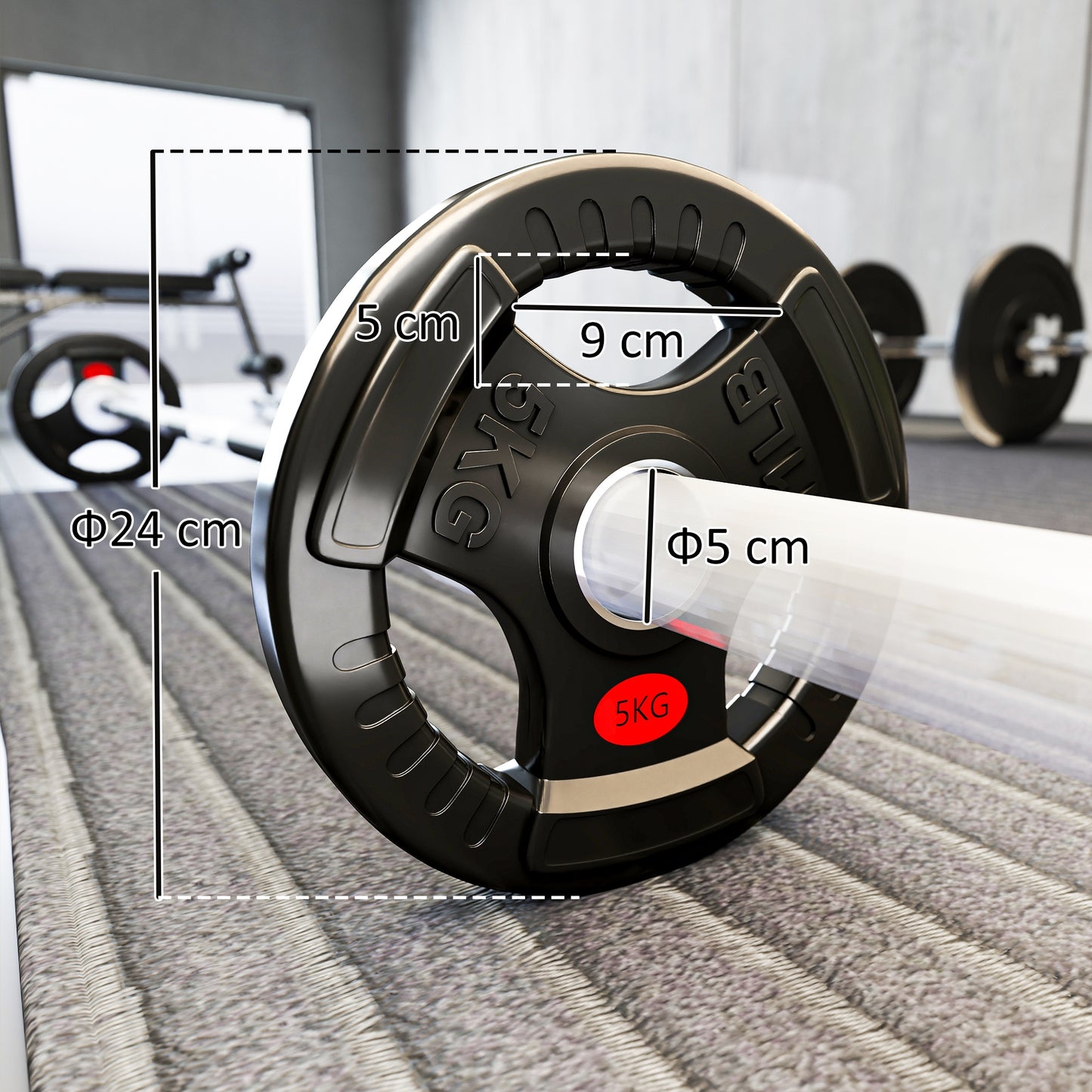 SPORTNOW Olympic Weight Plates, 2"/5cm, 5kg Pair with Tri-Grips for Weightlifting Strength Training Home Gym Fitness, Black