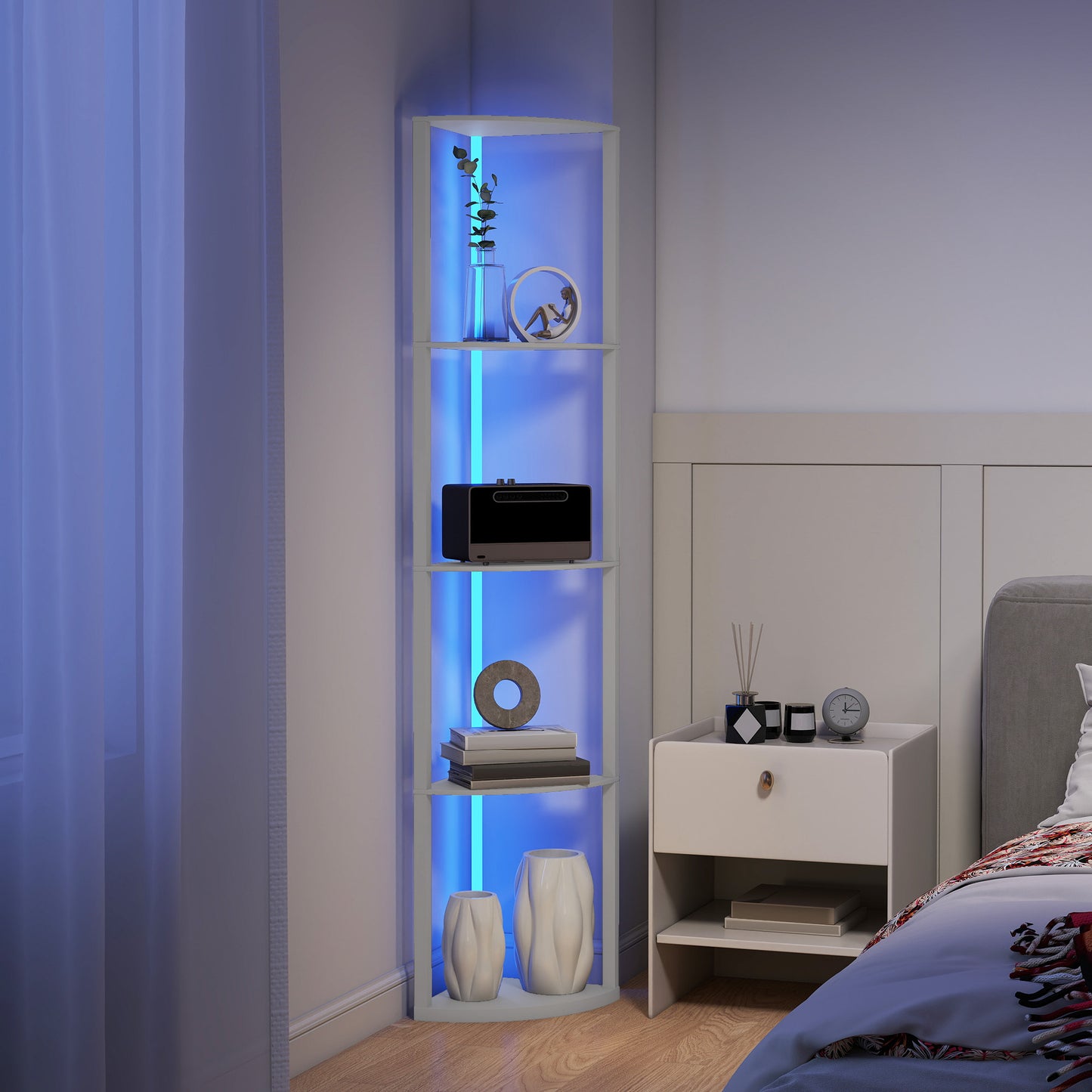 HOMCOM RGB LED Floor Lamp with Shelves, 5-Tier Dimmable with Adjustable Brightness, Remote Control, Corner Display Unit, Grey