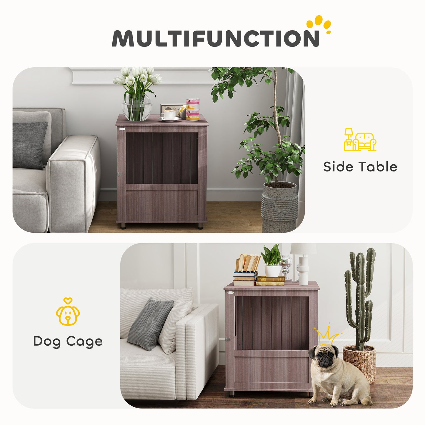 PawHut Dog Crate Table for Medium and Large Dogs with Magnetic Door for Indoor Use, 60 x 55 x 70 cm, Purple