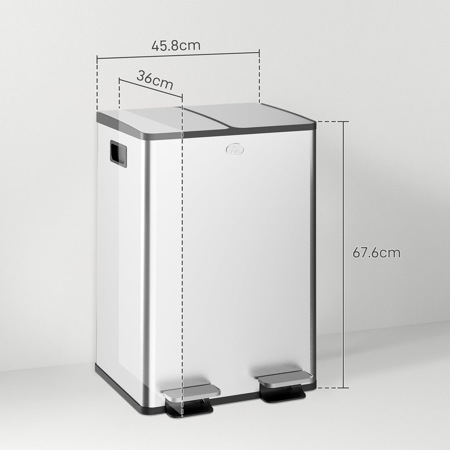 HOMCOM 56L Dual Compartment Stainless Steel Bin, with Deodoriser Holders - Silver Tone