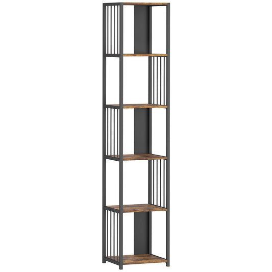 HOMCOM 5-Tier Bookshelf with Steel Frame - Rustic Brown