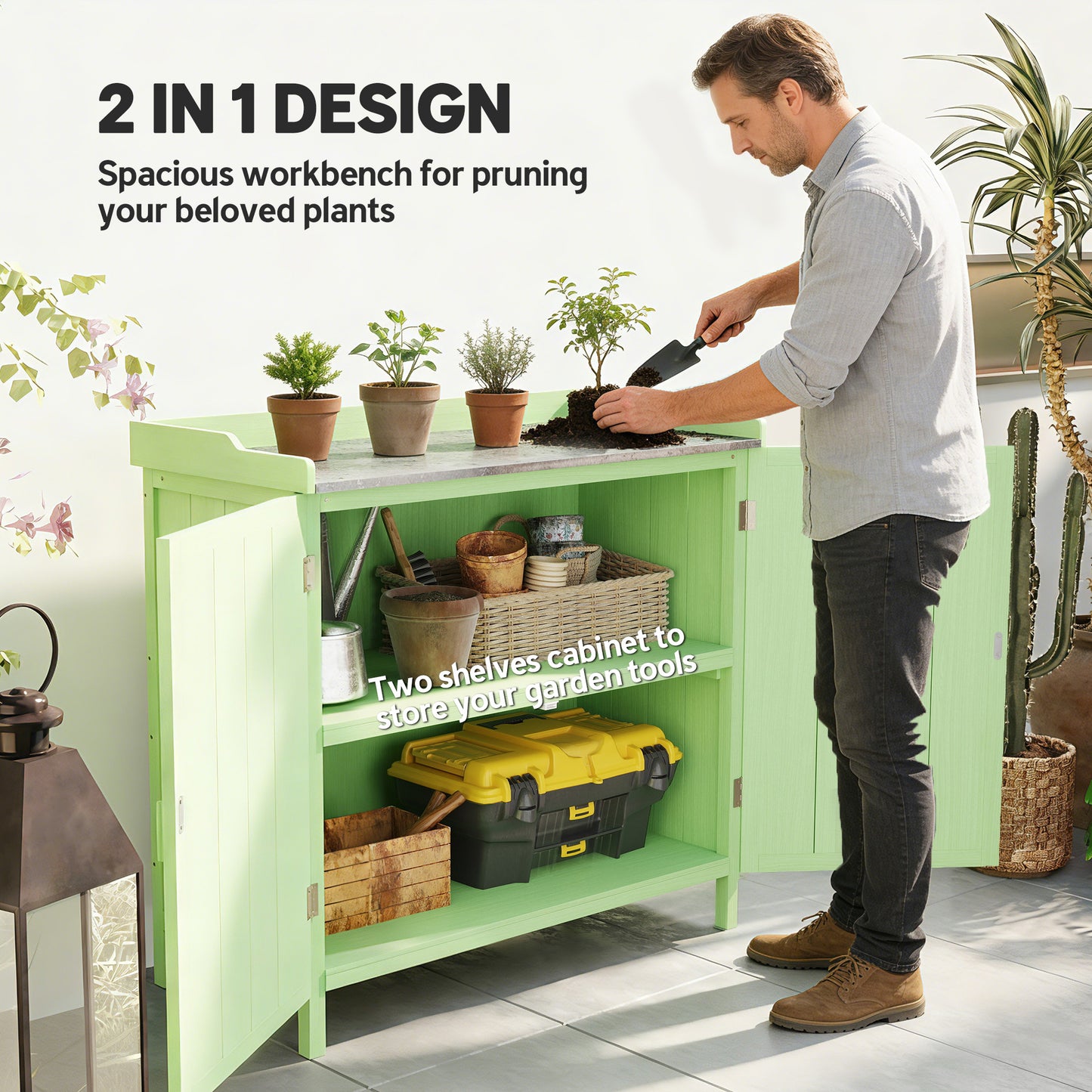 Outsunny Wood Storage Cabinet with Shelves Green