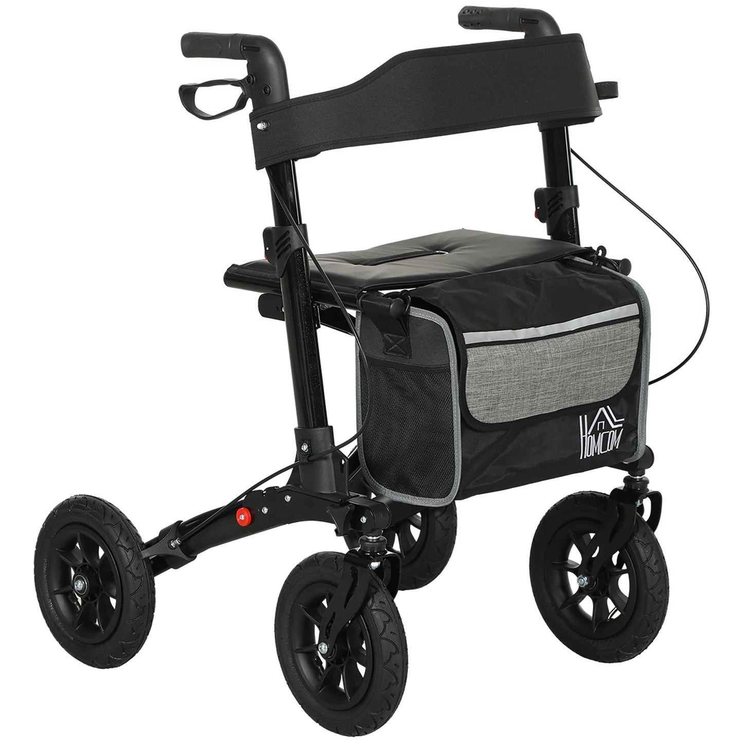 HOMCOM Folding Rollator Walker with Seat, Backrest, Storage Bag, Dual Brakes, Black