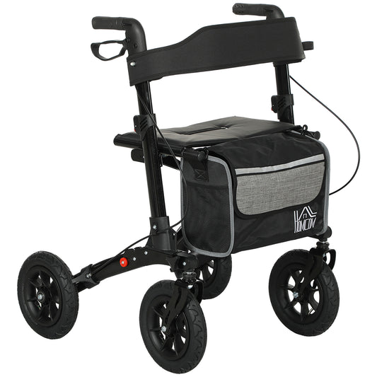 HOMCOM Folding Rollator Walker with Seat, Backrest, Storage Bag, Dual Brakes, Black