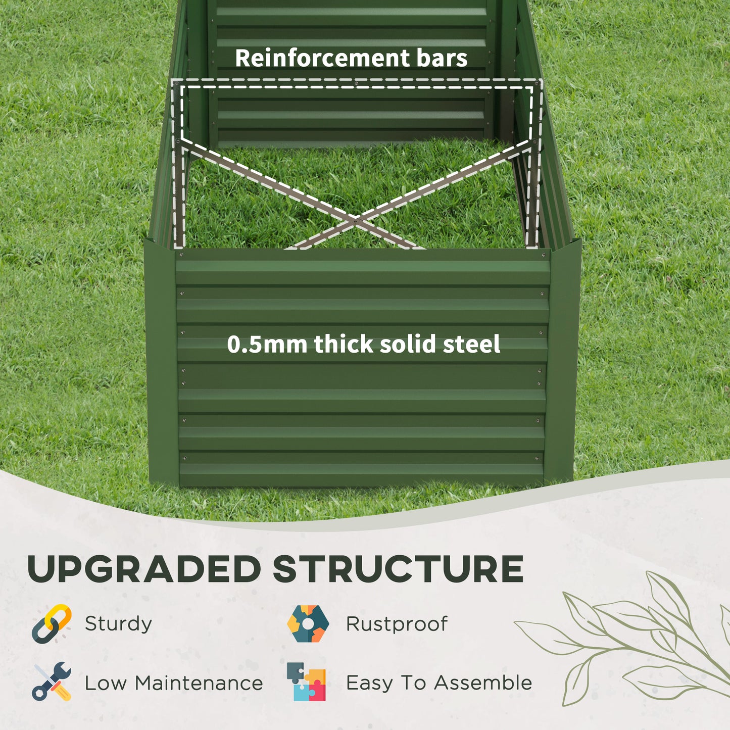 Outsunny Set of 2 Raised Beds, Galvanised Steel Planters for Vegetables, Plants, Flowers & Herbs, 180 x 90 x 59 cm, Green