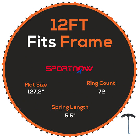 SPORTNOW Replacement Trampoline Mat with Spring Pull Tool, 72 V-Hooks, for 12ft Trampoline using 14cm Springs, Orange