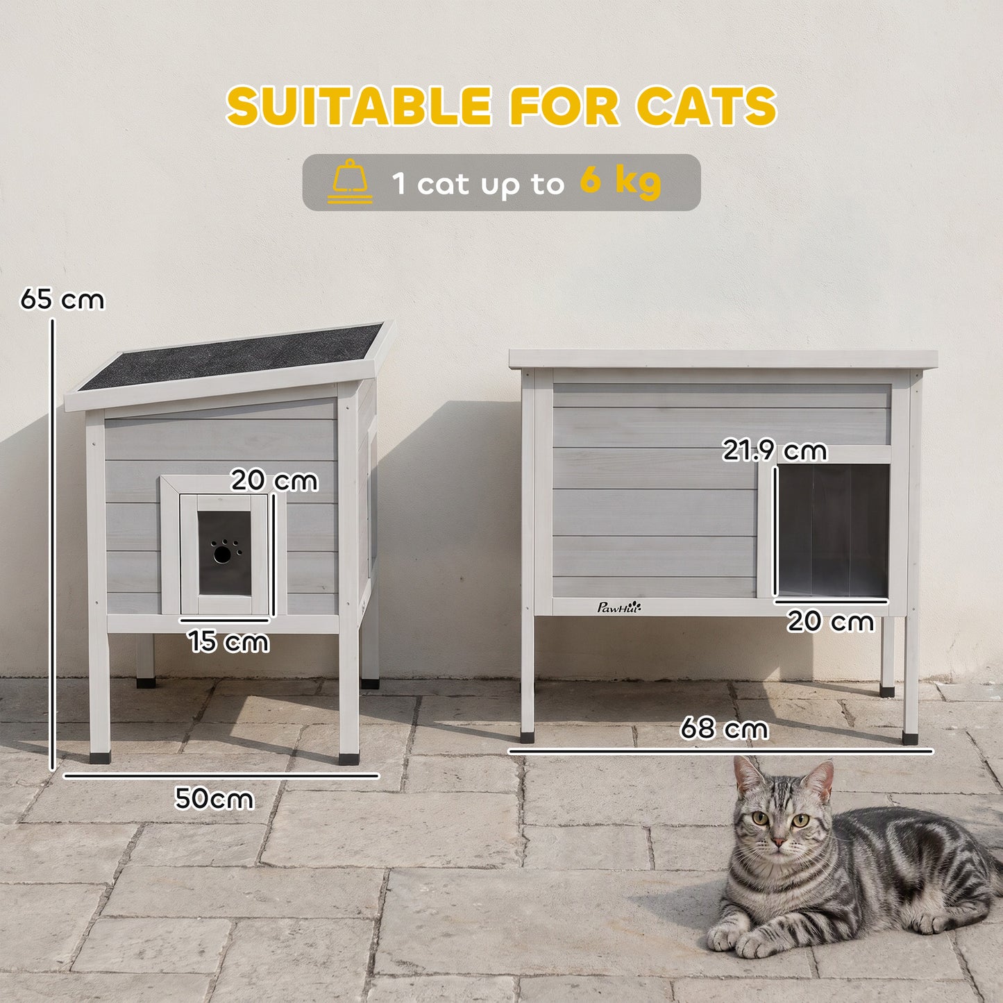 PawHut Outdoor Cat House, Insulated Cat Shelter with Insulated Liner, Waterproof Asphalt Roof, Escape Door, Opening Top